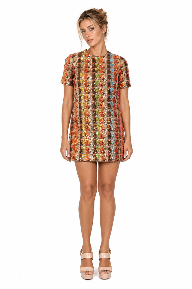Valentino Multicolor Sequin Mini Dress with Geometric Pattern