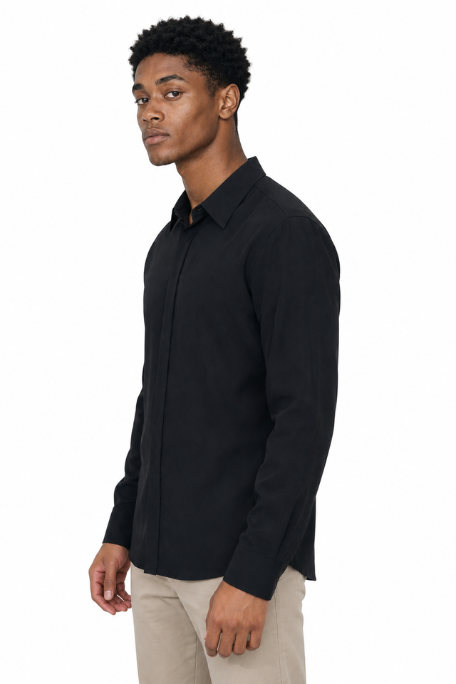 Valentino Black Concealed Placket Cotton Poplin Shirt