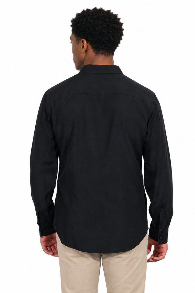 Valentino Black Concealed Placket Cotton Poplin Shirt