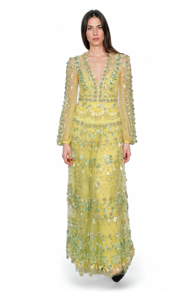 Valentino Golden Yellow Embroidered Gown