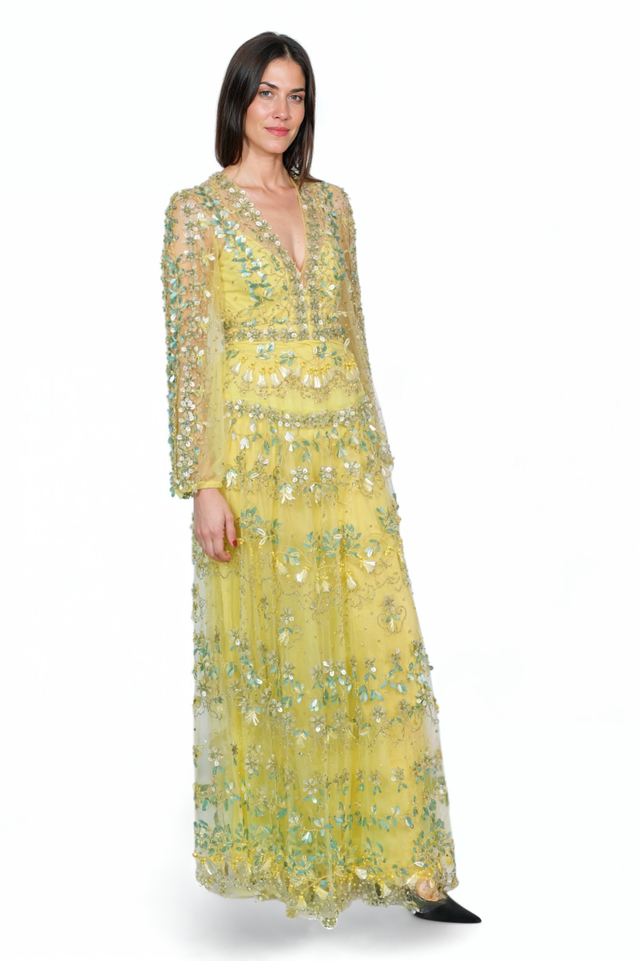 Valentino Golden Yellow Embroidered Gown