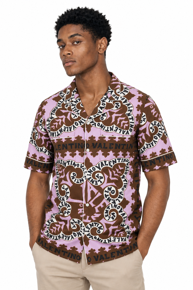 Valentino Foulard Archive Logo Printed Silk Short-Sleeve Shirt