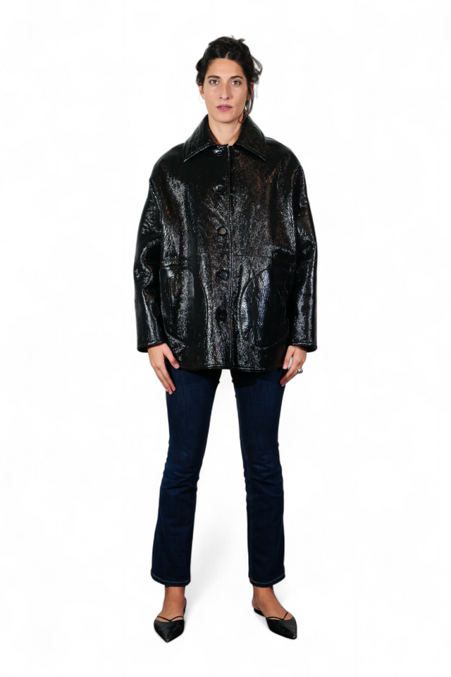 Valentino Glossy Patent Leather Coat — Black