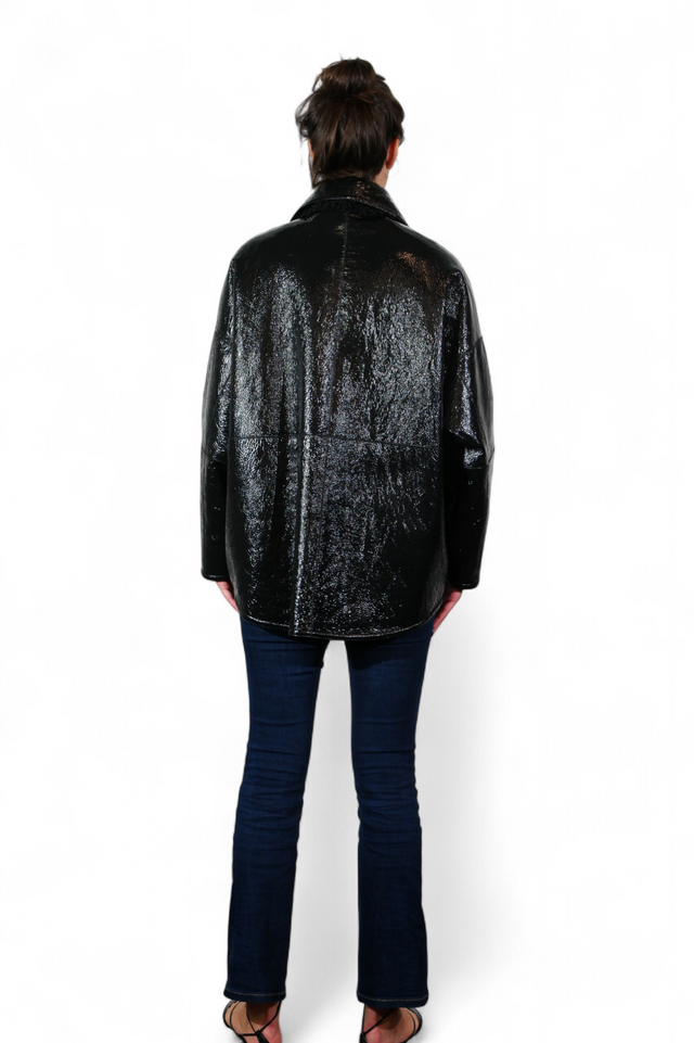 Valentino Glossy Patent Leather Coat — Black