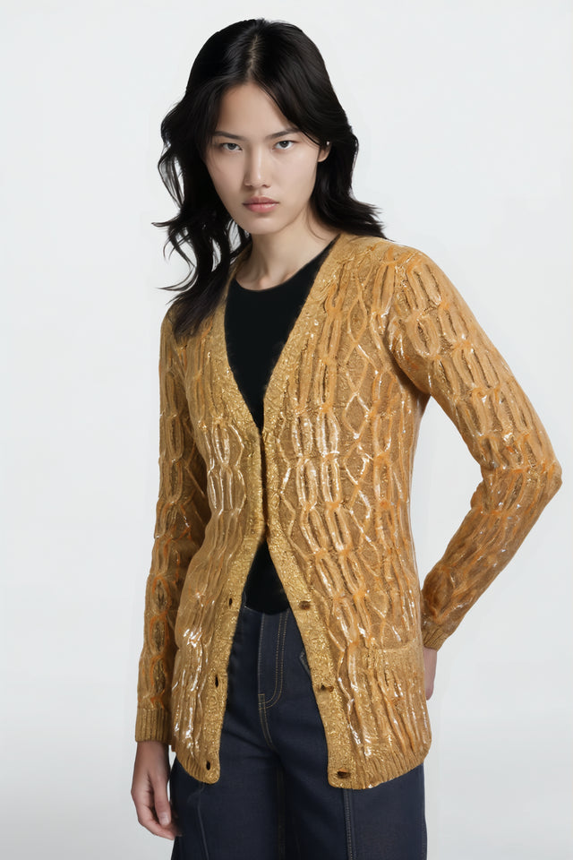Valentino Metallic Cable-Knit Wool Cardigan