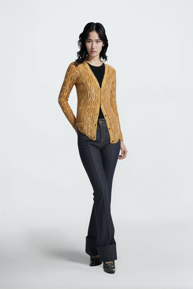 Valentino Metallic Cable-Knit Wool Cardigan