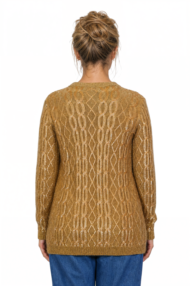 Valentino Metallic Cable-Knit Wool Cardigan