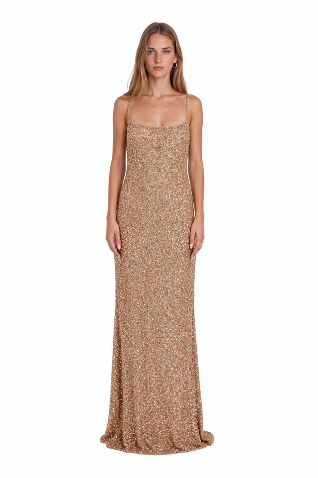 Valentino Rose Gold Sequin Column Gown