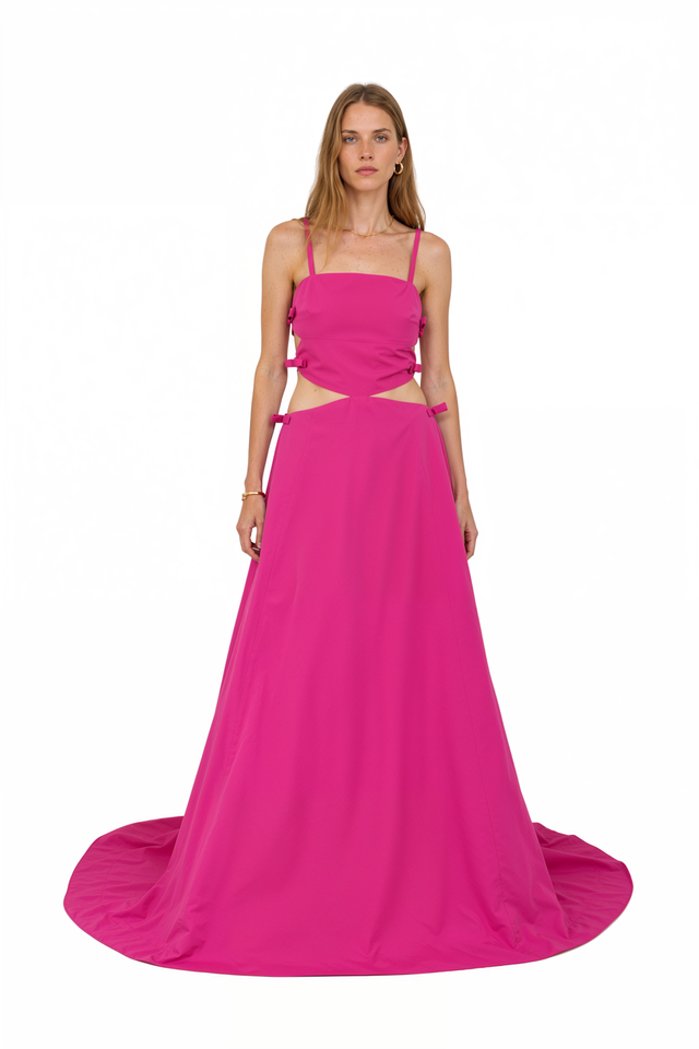 Valentino Pink PP cutout bow-detail gown with train