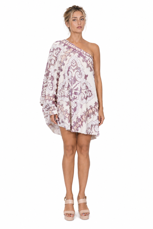 Valentino Sequined One-Shoulder Bandana Mini Dress