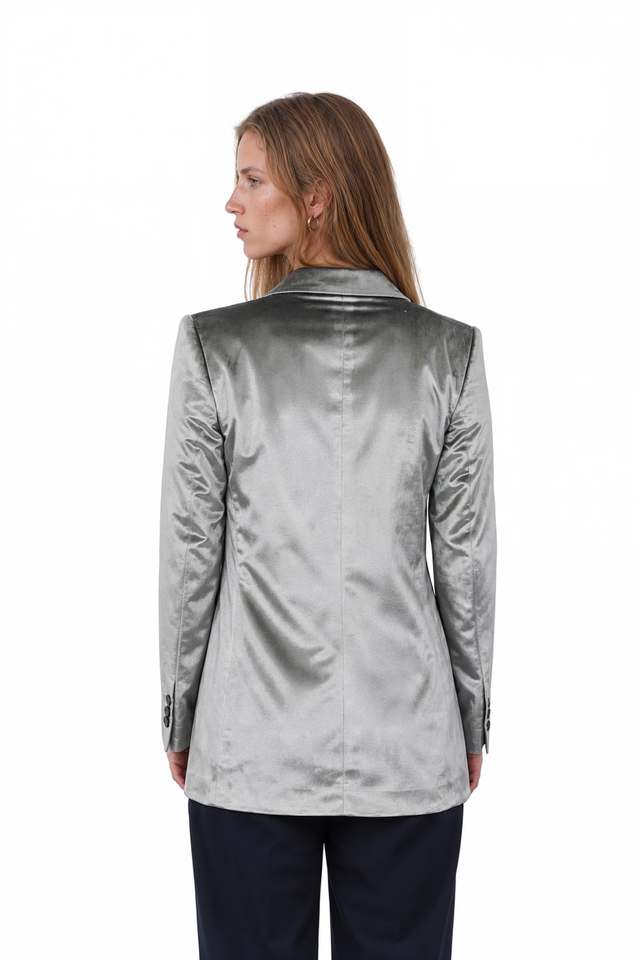 Valentino Velvet Single-Breasted Blazer in silver-grey velvet with notch lapels