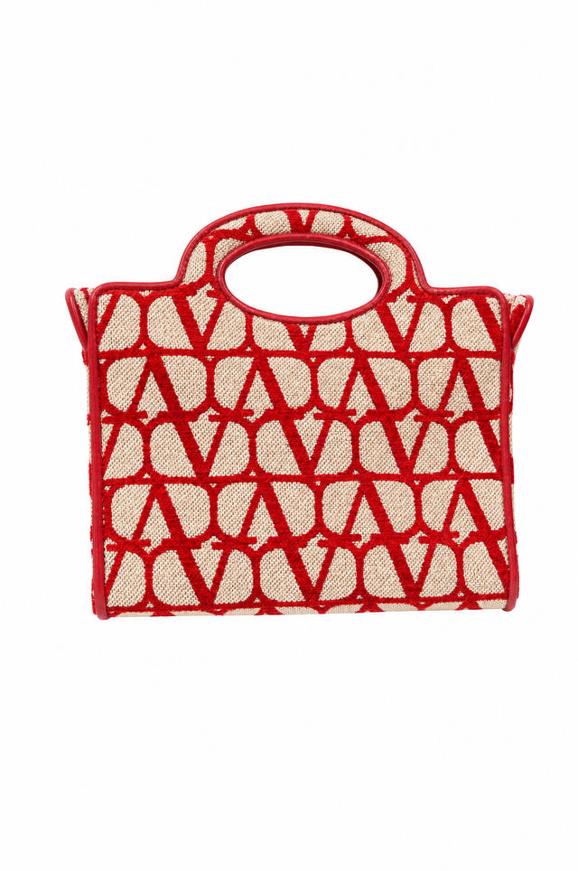 Valentino Garavani VLogo Canvas and Leather Mini Tote Bag in Red