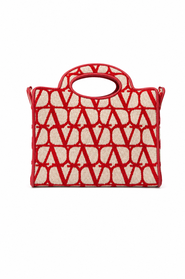 Valentino Garavani VLogo Canvas and Leather Mini Tote Bag in Red