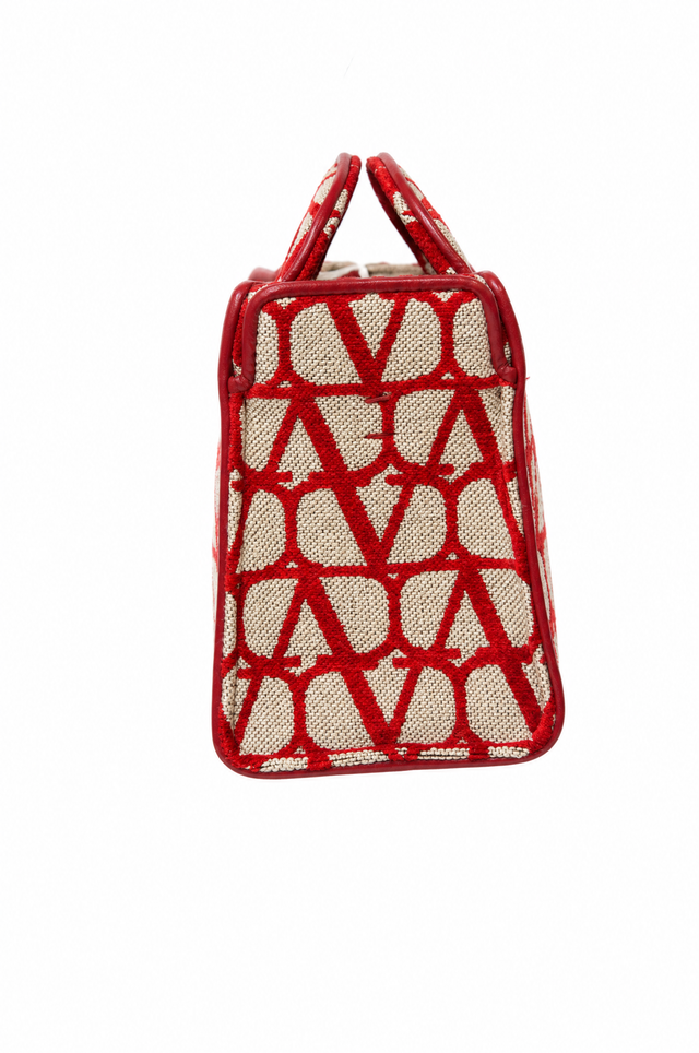 Valentino Garavani VLogo Canvas and Leather Mini Tote Bag in Red