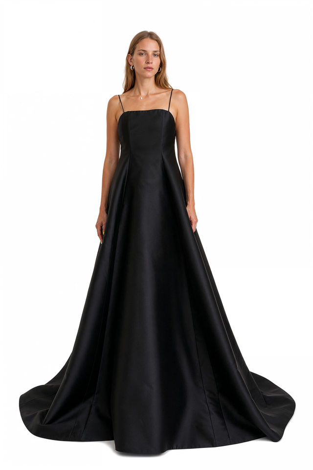 Valentino black silk cady open-back ballgown with train