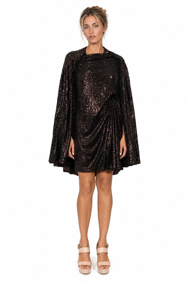 Valentino Sequin-Embellished Cape Mini Dress