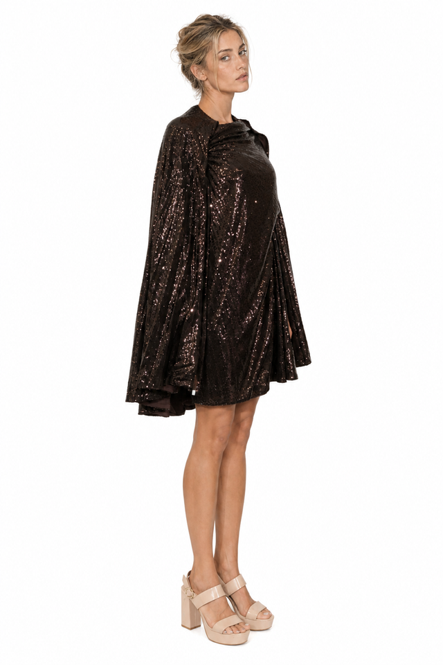 Valentino Sequin-Embellished Cape Mini Dress