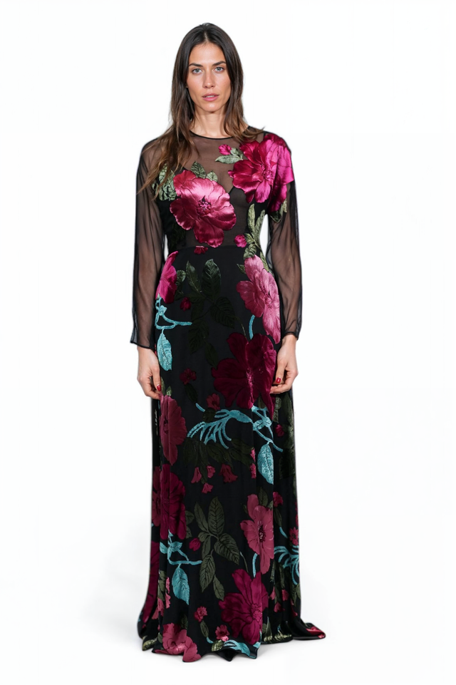 Valentino Sheer Floral Embroidered Gown