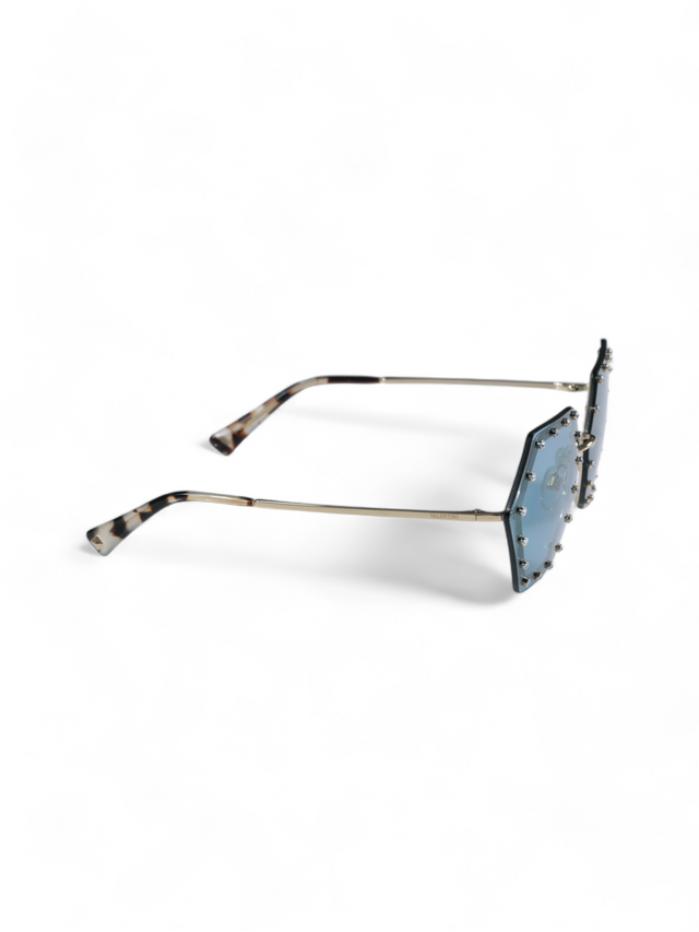 Valentino Garavani Octagonal Studded Sunglasses with Blue Lenses and Tortoiseshell Arms