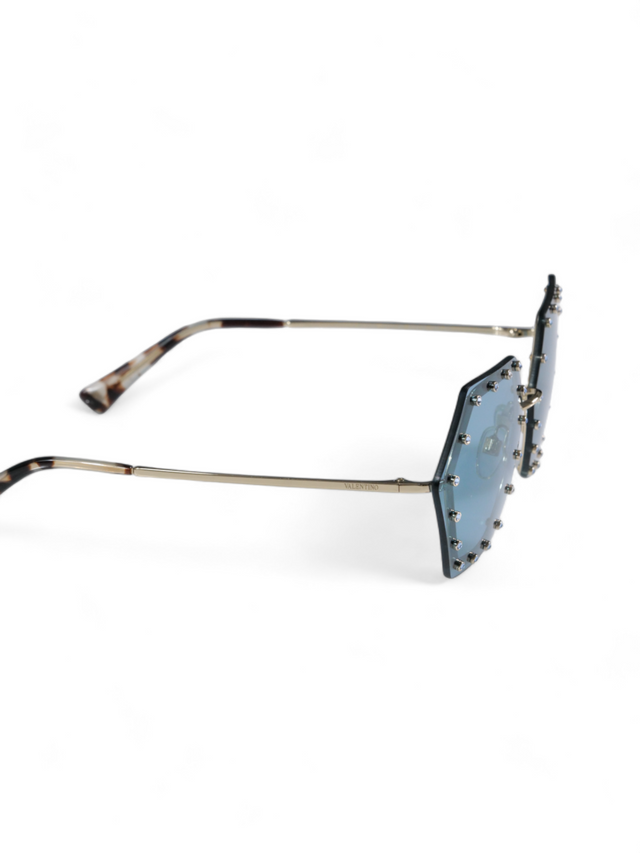 Valentino Garavani Octagonal Studded Sunglasses with Blue Lenses and Tortoiseshell Arms