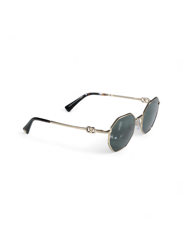 Valentino Garavani Hexagonal Gold-Tone Metal Sunglasses with Colored Lenses