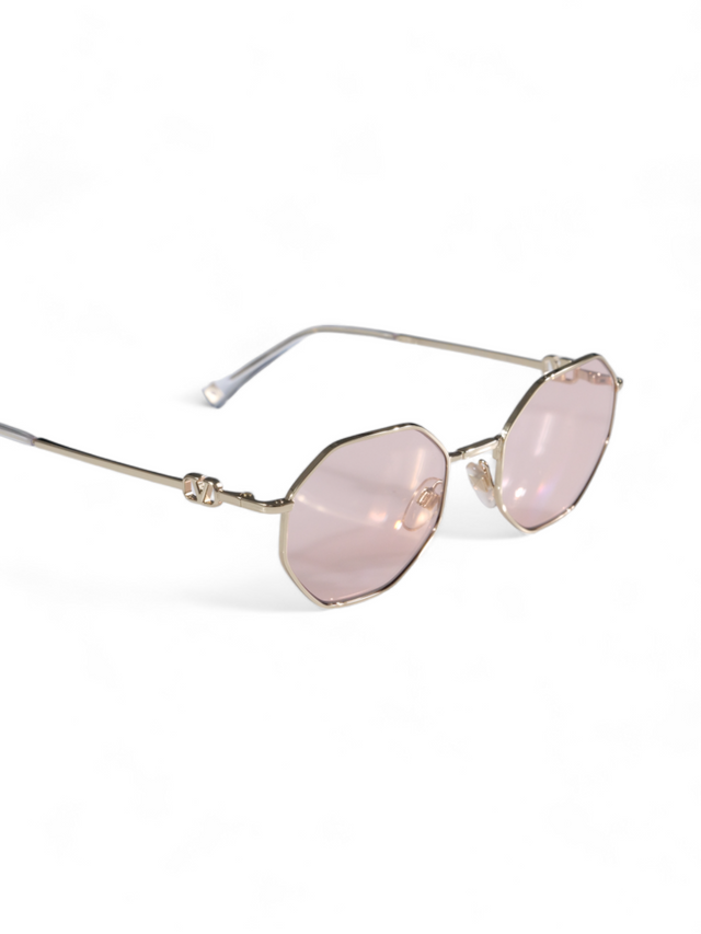 Valentino Garavani Hexagonal Gold-Tone Metal Sunglasses with Colored Lenses