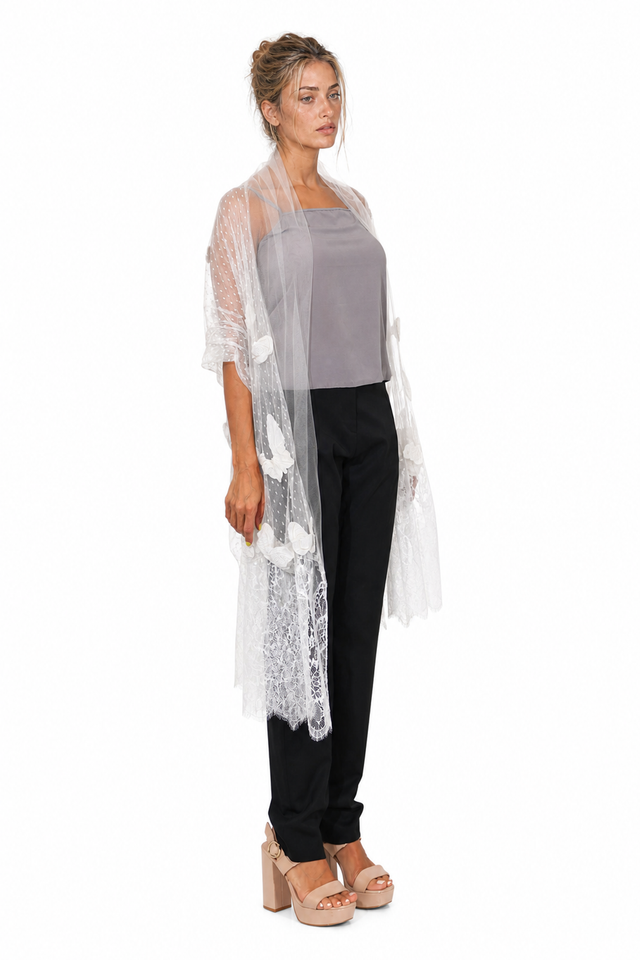 Valentino Garavani 3D Butterfly Appliqué Lace Draped Kimono Cardigan