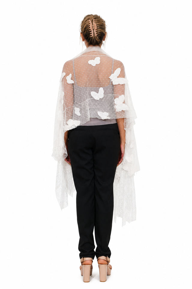 Valentino Garavani 3D Butterfly Appliqué Lace Draped Kimono Cardigan