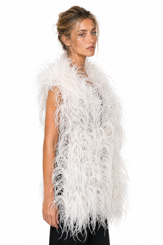 Valentino Garavani Ostrich Feather Belted Vest Top