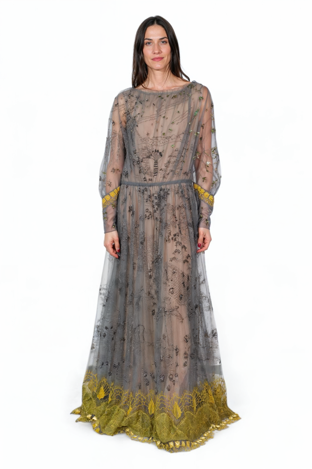 Valentino Sheer Embroidered Gown