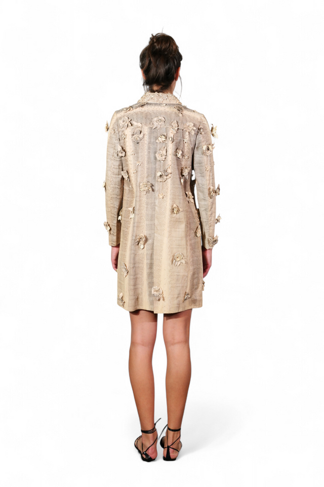 Valentino 3D Floral Python Skin Coat — Champagne Beige