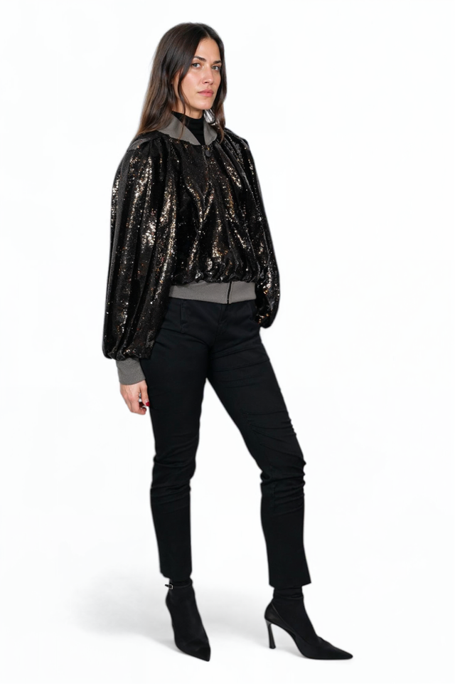 Fabiana Filippi Black Sequin Balloon-Sleeve Jacket