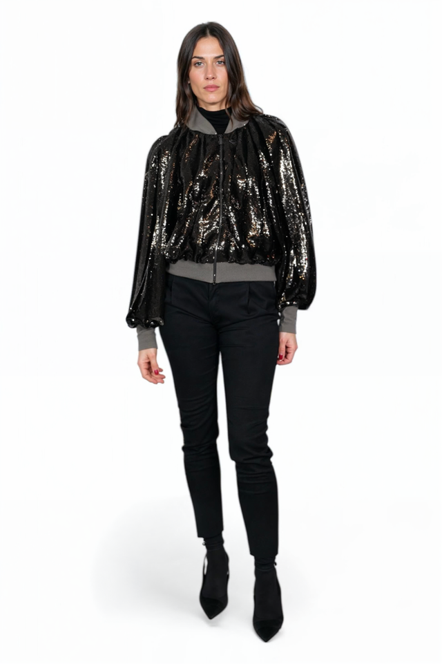 Fabiana Filippi Black Sequin Balloon-Sleeve Jacket