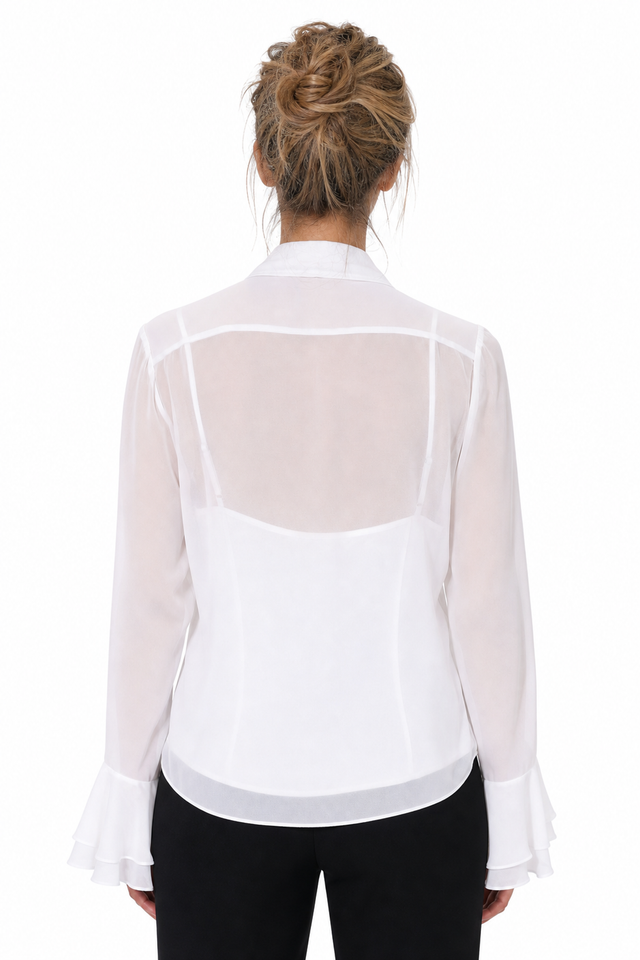 Mikael Aghal Women's Tie-Neck Tiered Ruffle-Cuff Chiffon Blouse