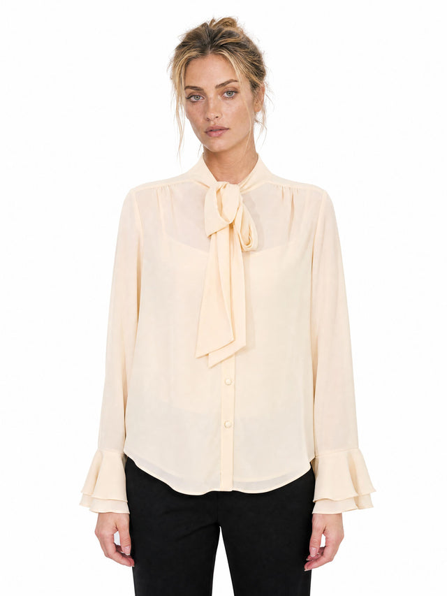 Mikael Aghal Women's Tie-Neck Tiered Ruffle-Cuff Chiffon Blouse