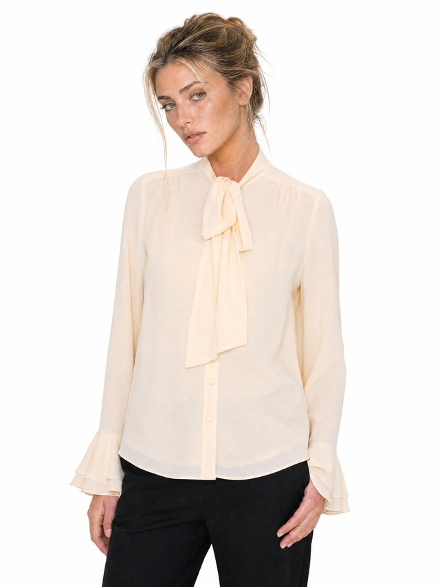 Mikael Aghal Women's Tie-Neck Tiered Ruffle-Cuff Chiffon Blouse