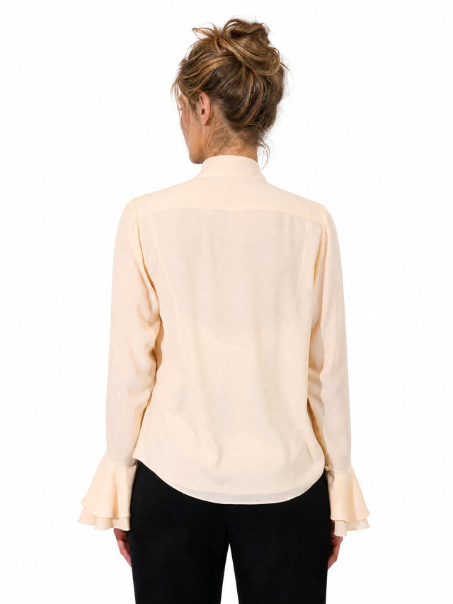Mikael Aghal Women's Tie-Neck Tiered Ruffle-Cuff Chiffon Blouse