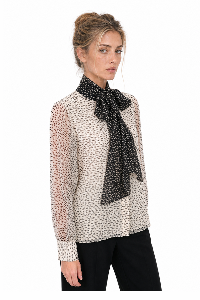 Mikael Aghal Women's Polka Dot Chiffon Tie-Neck Blouse