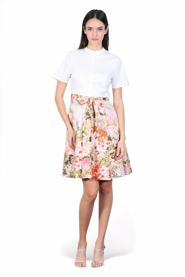 Mikael Aghal Button Front Shirt Dress With Floral Skirt