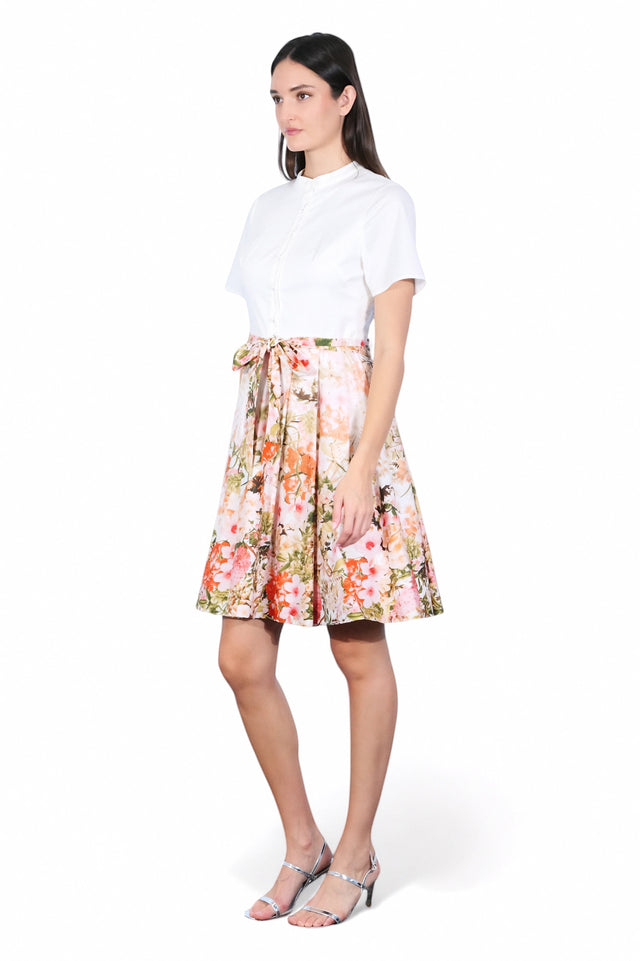 Mikael Aghal Button Front Shirt Dress With Floral Skirt