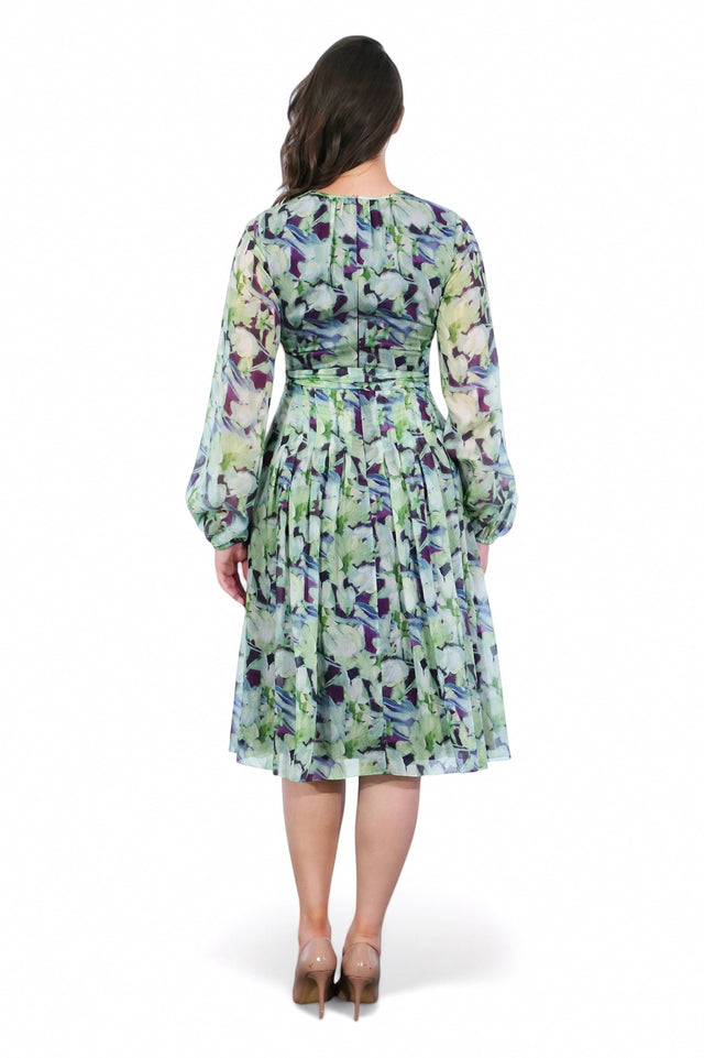 Mikael Aghal Floral Print Pleated Midi Dress