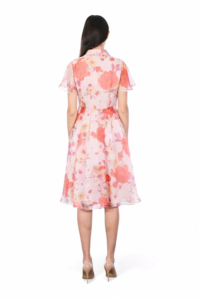 Mikael Aghal Floral Print Button Front Midi Dress