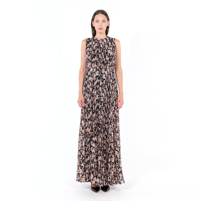 Mikael Aghal Sleeveless Floral Pleated Gown