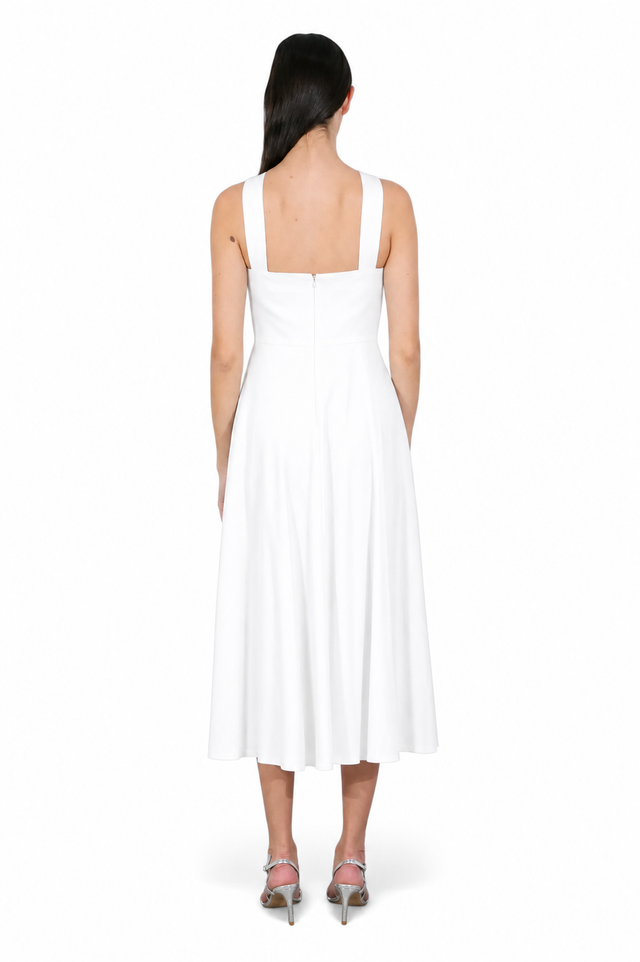 Mikael Aghal Cross-Neck Midi Dress – Ivory Fit & Flare Dress