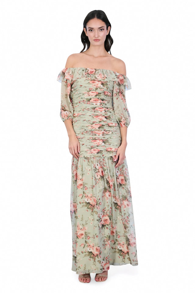 mikael aghal green dress Mikael Aghal Cotton And Linen-Blend Dress in Green