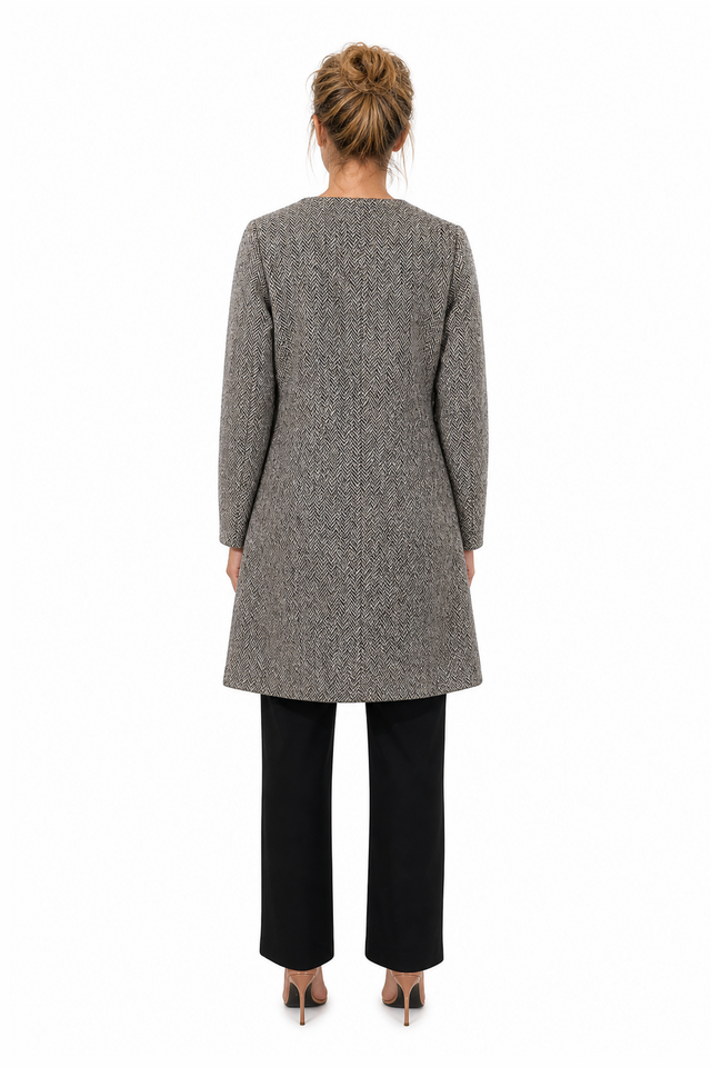 Mikael Aghal Women's Herringbone Wool-Blend Jewel-Button Coat in Grey & Black