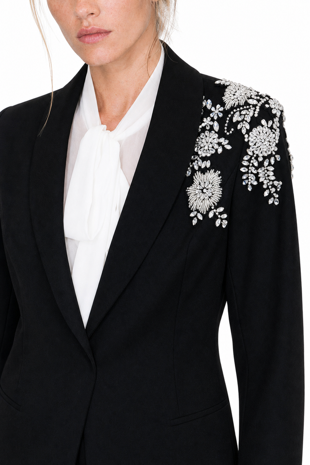 Mikael Aghal Women's Crystal Embellished Single-Button Blazer in Black