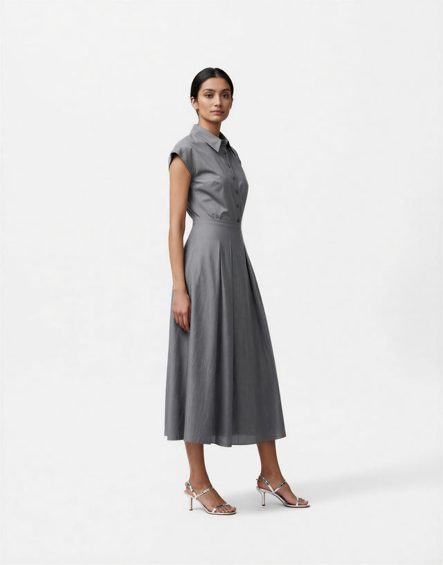 Mikael Aghal Grey A-Line Midi Skirt