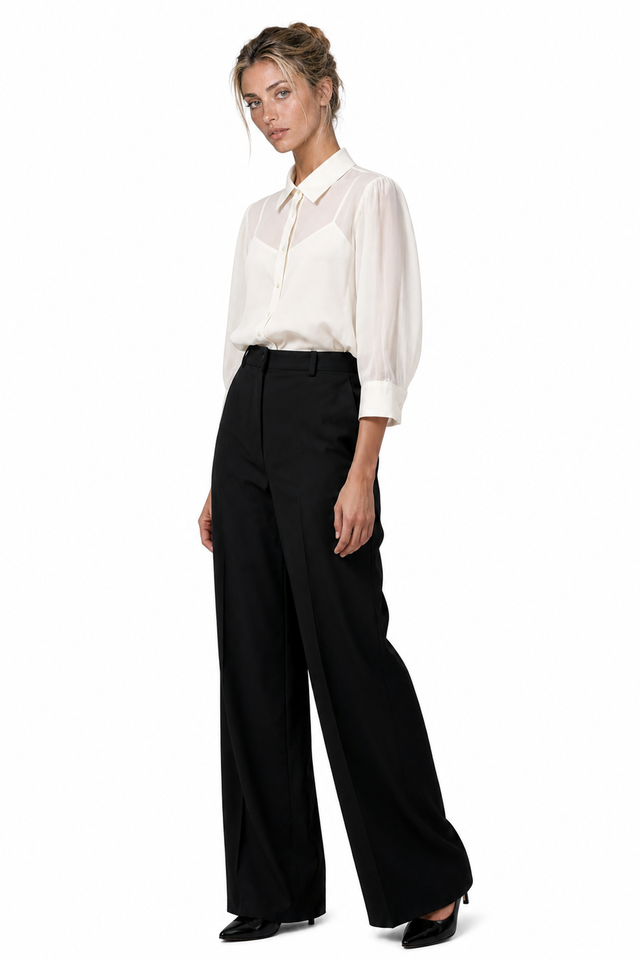 Mikael Aghal women's high-waisted wide-leg tailored trousers in black