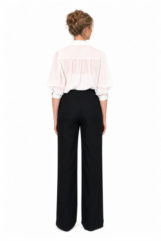 Mikael Aghal women's high-waisted wide-leg tailored trousers in black